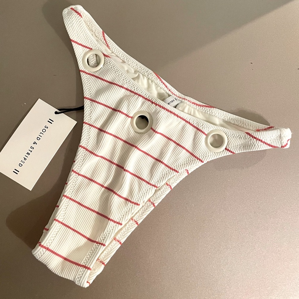 SOLID & STRIPED - The Annabelle Eyelet Pinstripe Bikini Bottom NWT